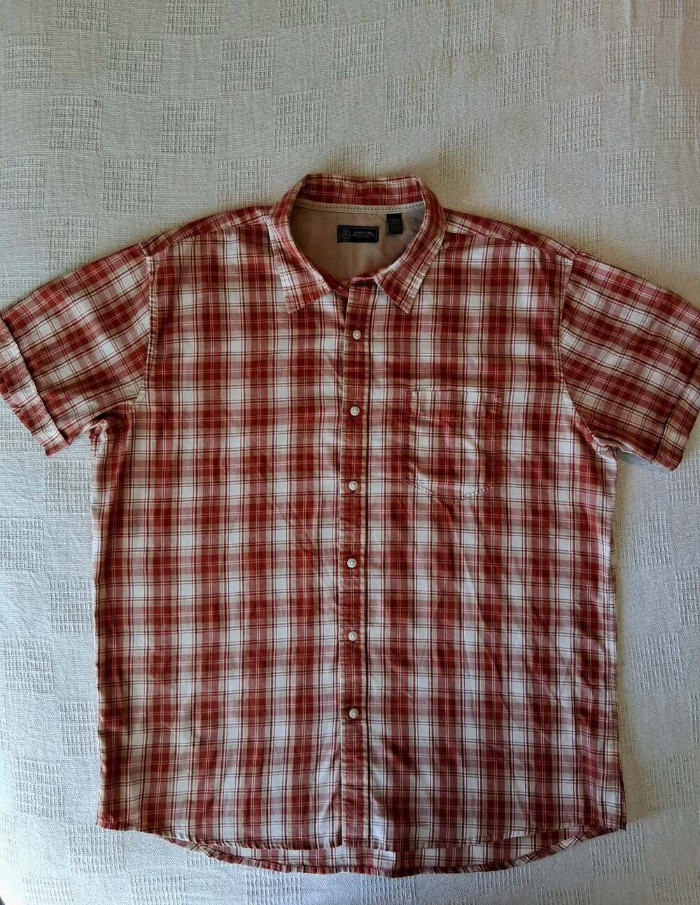 Arrow Plaid Short Sleeve Button Down Shirt Size XL Red White